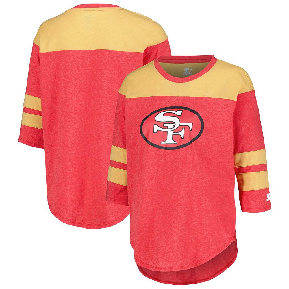 

Женская футболка Starter Scarlet San Francisco 49ers Fullback Tri-Blend с рукавом три четверти, красный