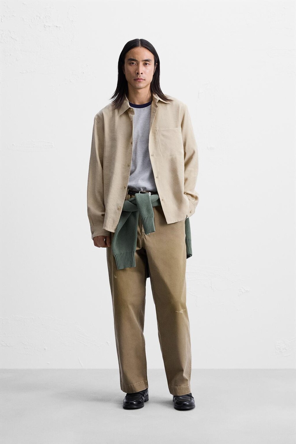 

Струящаяся рубашка стандартного кроя ZARA, цвет light tan
