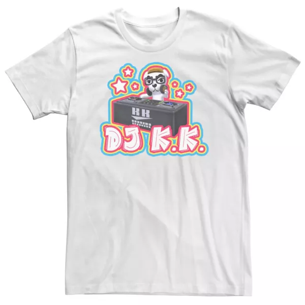 

Футболка с портретом DJ K.K. из Animal Crossing для больших размеров Licensed Character, белый