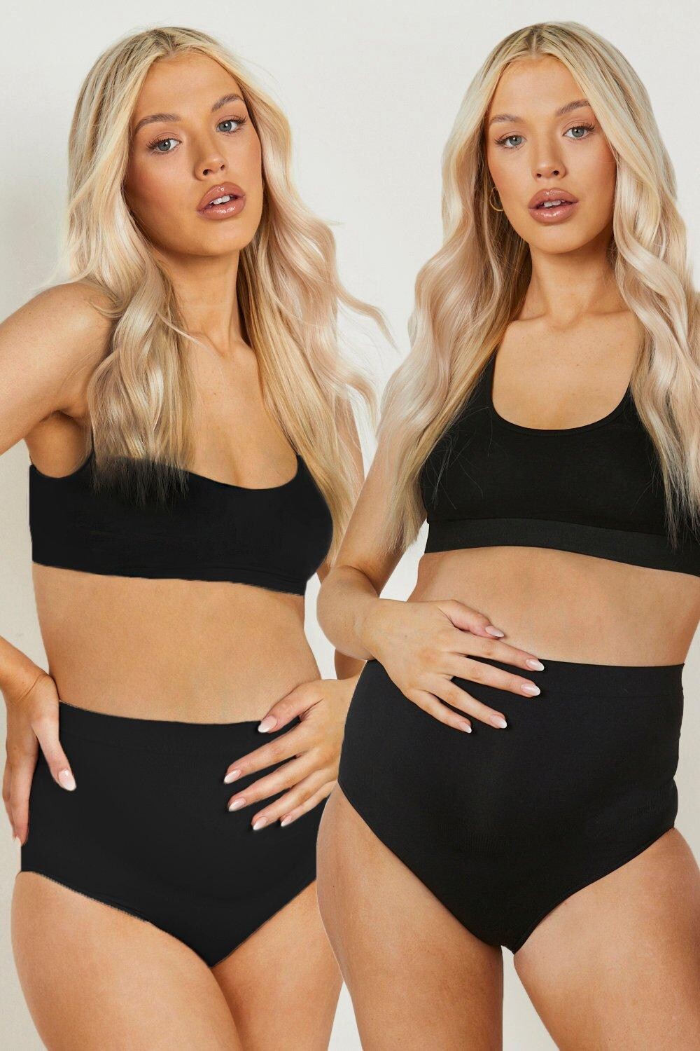 

Бесшовные поддерживающие брюки для беременной, набор 2 шт. Boohoo, черный