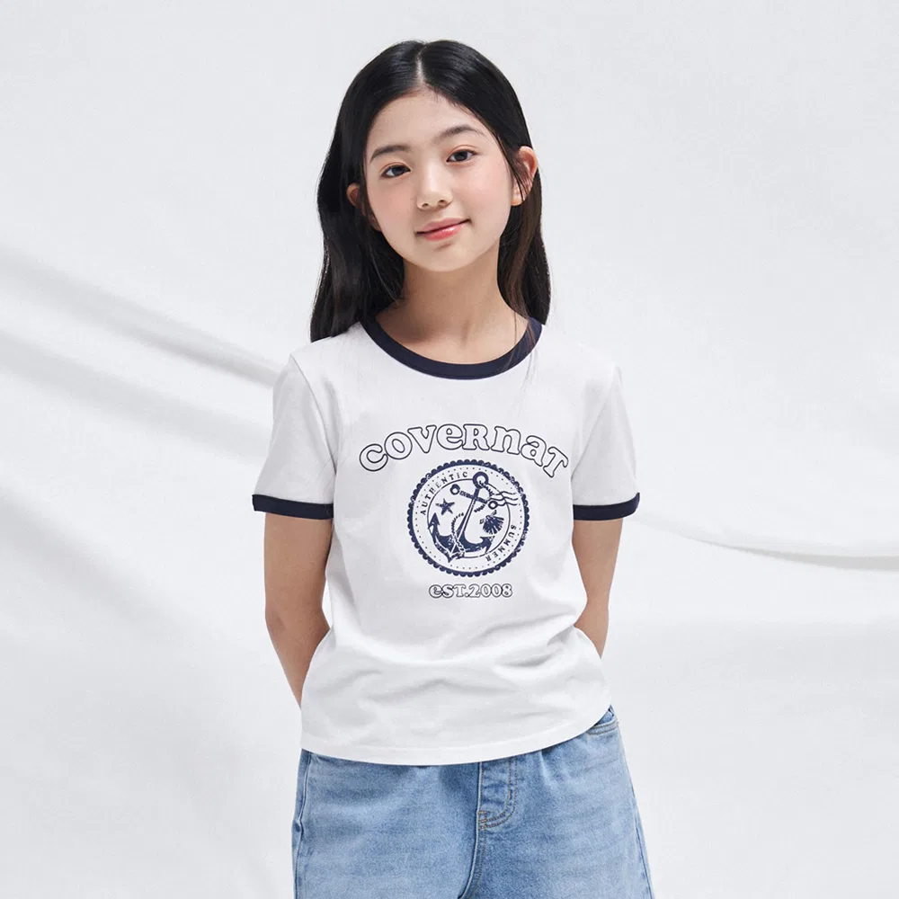 Детская футболка Arch Cooper Logo Anchor Ringer белая от Covernat Kids
