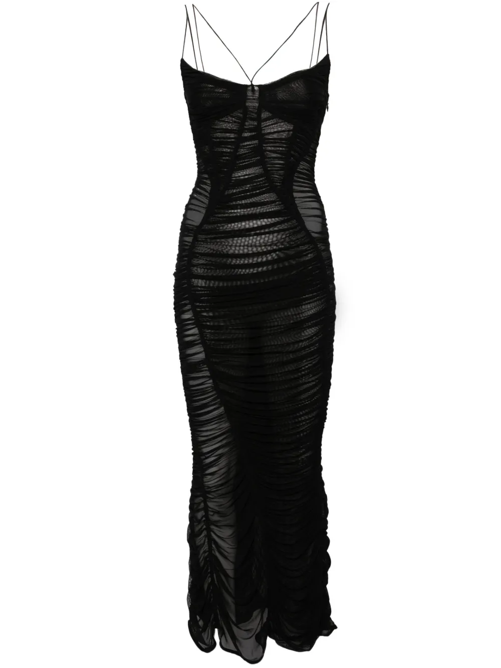

Приталенное сетчатое платье миди Mugler, черный