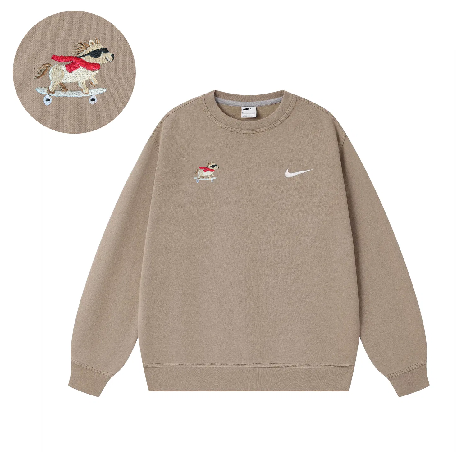 Толстовка унисекс khaki, круглый ворот, утепленная, regular Nike — фото 3