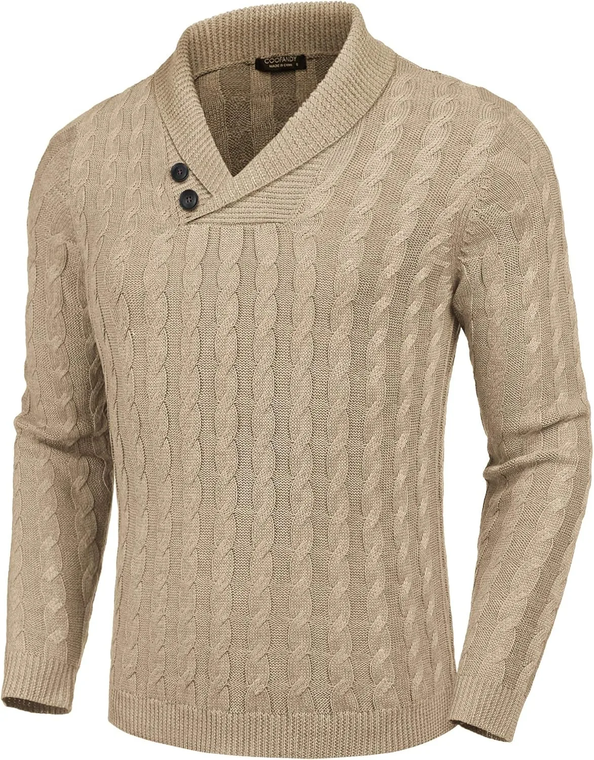 

COOFANDY мужской пуловер с шалькой, Slim Fit, кабельная вязка