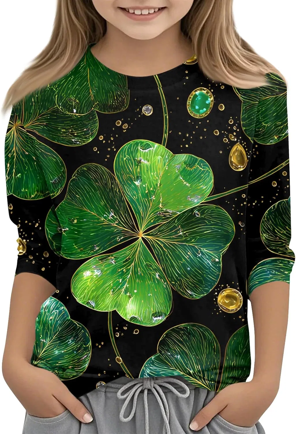Футболка с принтом St. Patrick's Day, 3/4 рукав, оверсайз, 3-dark Green