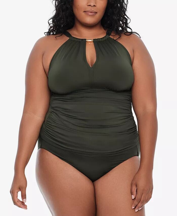 

Верх-танкини больших размеров с высоким воротником и плавочный низ Lauren Ralph Lauren, зеленый