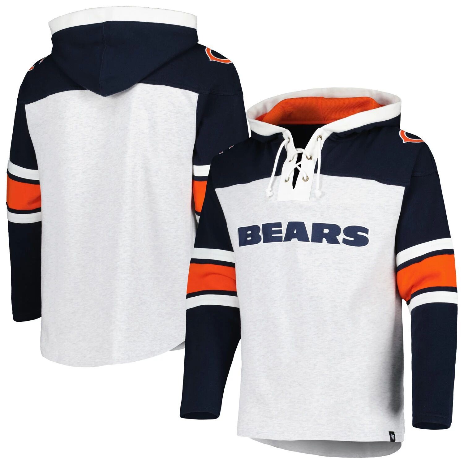 

Мужская худи на шнуровке с капюшоном Chicago Bears Heather Grey Gridiron '47 Chicago Bears