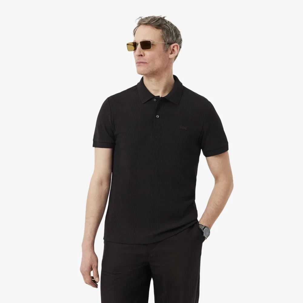 Мужской поло с коротким рукавом в рубчик, коричневый, от Lacoste