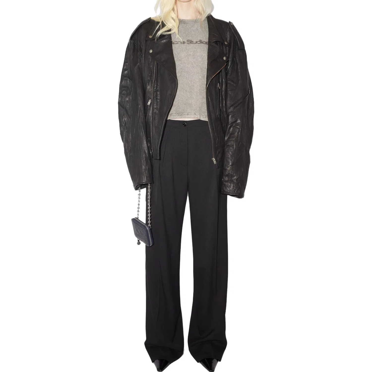 Брюки повседневные женские black, умеренно широкие Acne Studios — фото 3