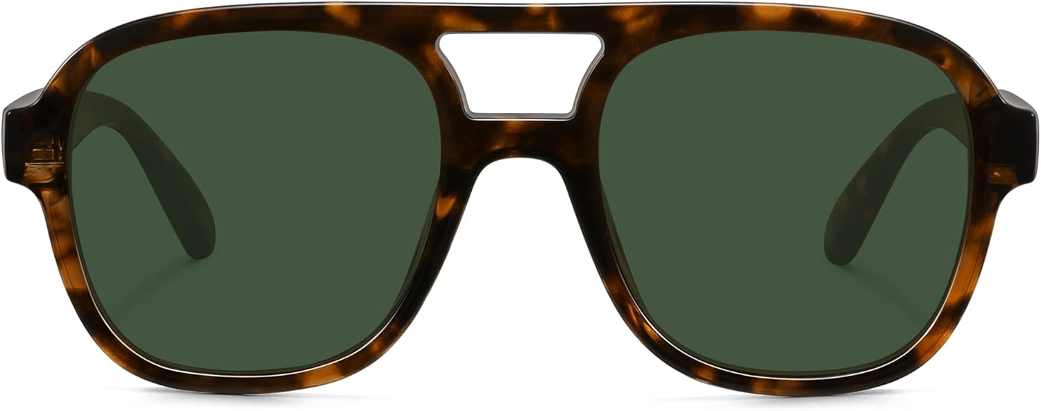 

Ретро большие солнцезащитные очки-авиаторы для женщин, модные винтажные квадратные большие очки-авиаторы с двойной перемычкой, не спутывающиеся линзы Fozono, Tortoise Frame/Dark Green Lens