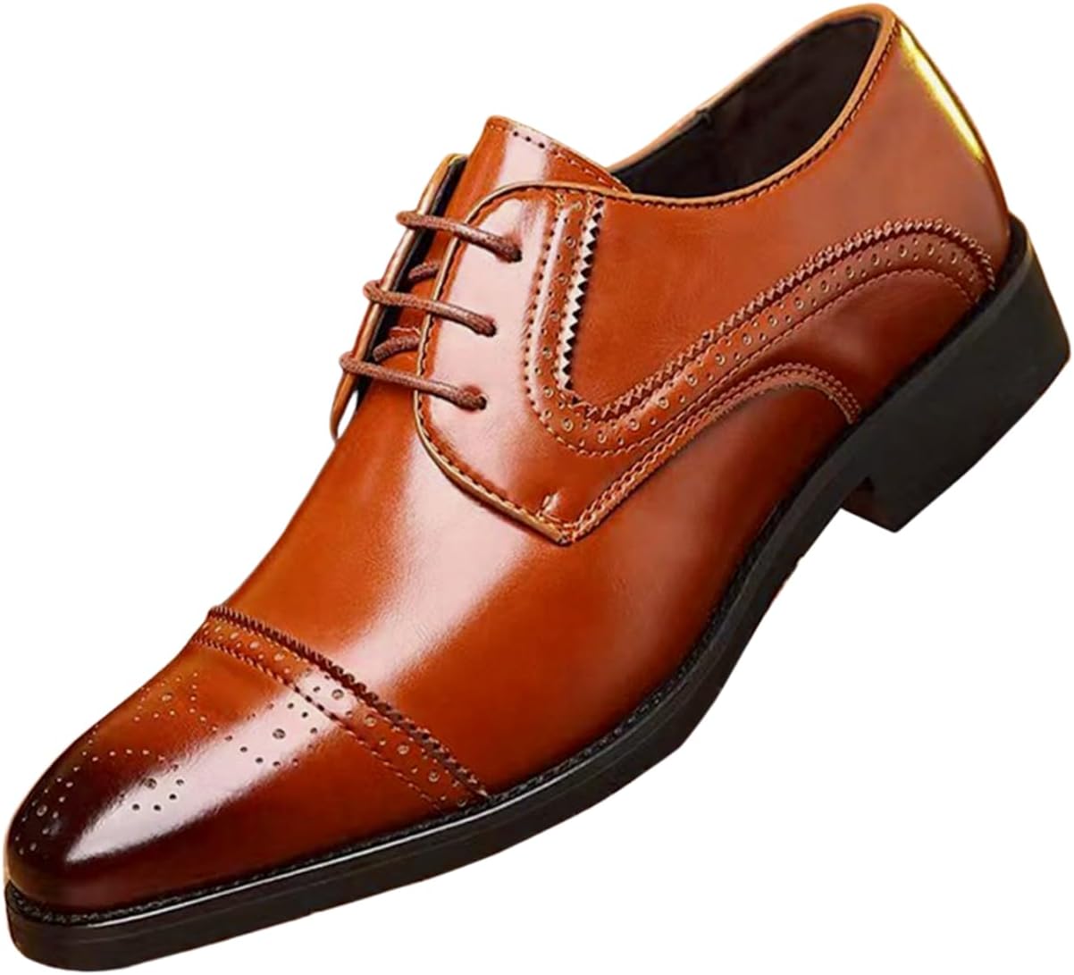 

Мужские оксфорды Santimon с классическим кап-то носком, броги из кожи, шнурованные, деловые классические туфли, коричневый