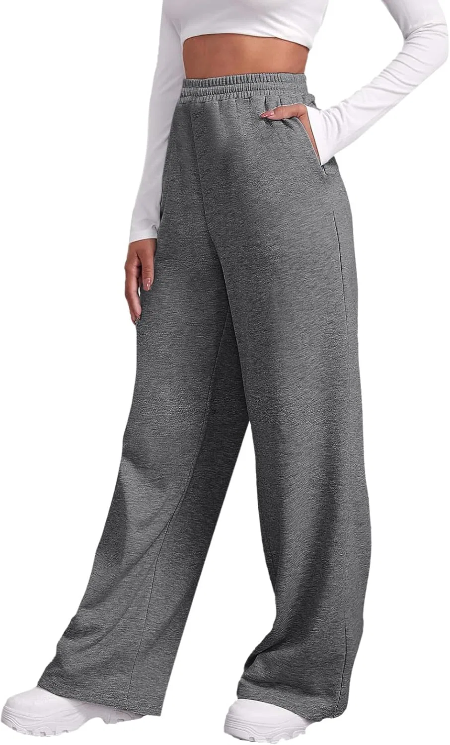 Спортивные брюки широкие, Elastic High Waisted Baggy Drawstring, A18 Grey