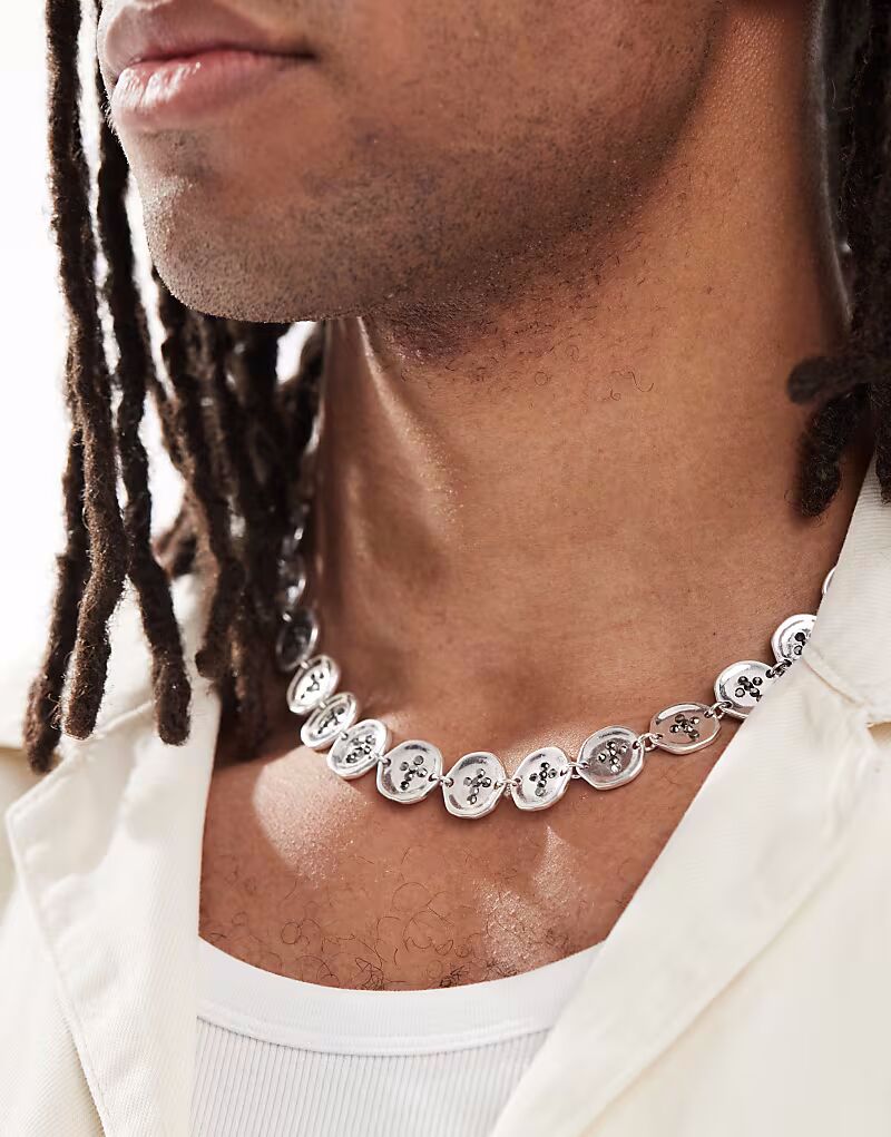 

Ожерелье-цепочка с литой пуговицей из потертого серебра Asos Design