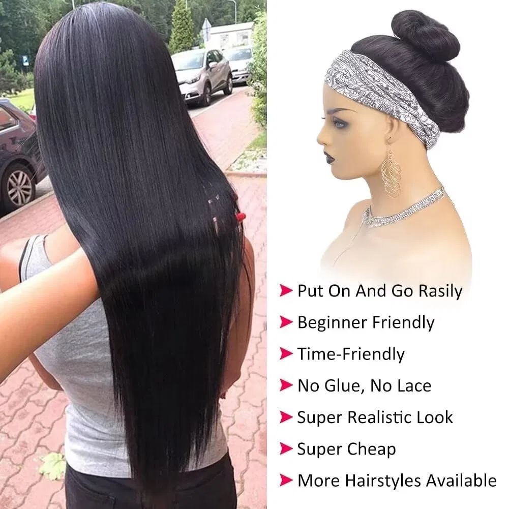 Женский прямой парик с повязкой из натуральных волос 20 дюймов Vanmast, Straight Headband Wig — фото 4
