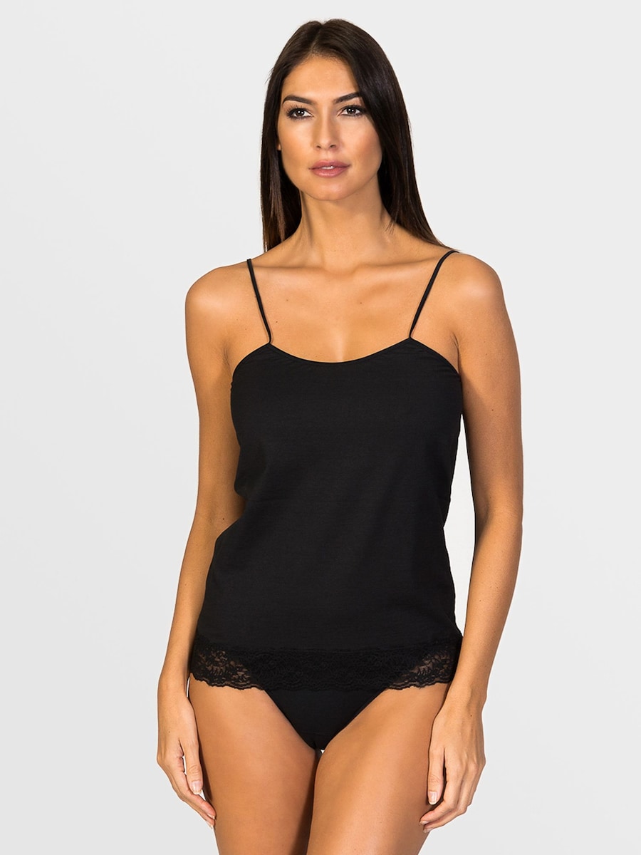 

Нижняя рубашка zd ZERO DEFECTS Afrodita Cuff lace spaghetti top soy fiber, черный