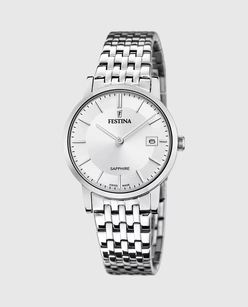 

F20019/1 Женские часы из серебряной стали швейцарского производства Festina, серебрянный