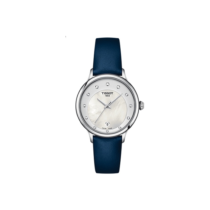 

TISSOT Часы Ruan Ting Series Quartz Movement Women's Watch Watch 33.17mm White Dial Stainless Steel Case Leather Strap, Pearl White Watch Dial