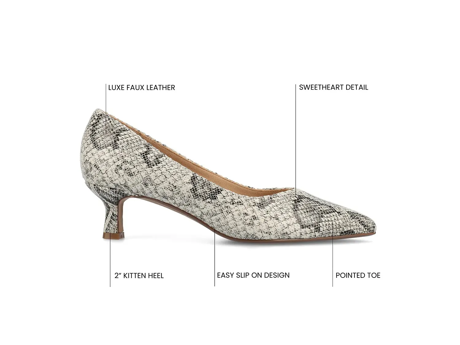 Journee Collection Туфли-лодочки Pammie Pump из коллекции Journee, серо-белый змеиный принт — фото 3