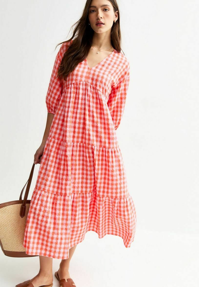 

Повседневное платье CHECK TIERED MIDI New Look, цвет Pink Pattern