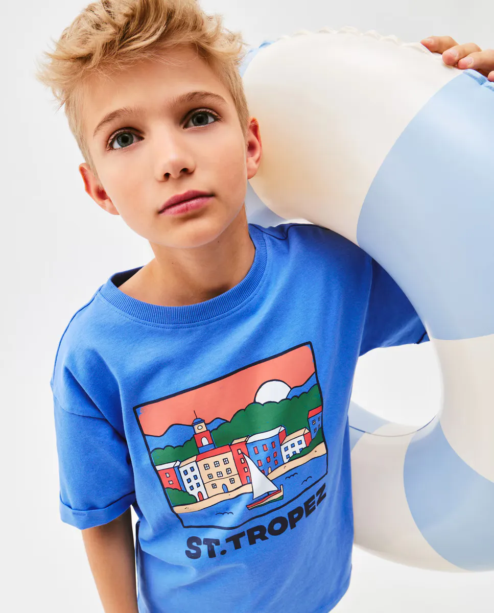 

Футболка с короткими рукавами и пейзажным принтом Kids El Corte Inglés, синий