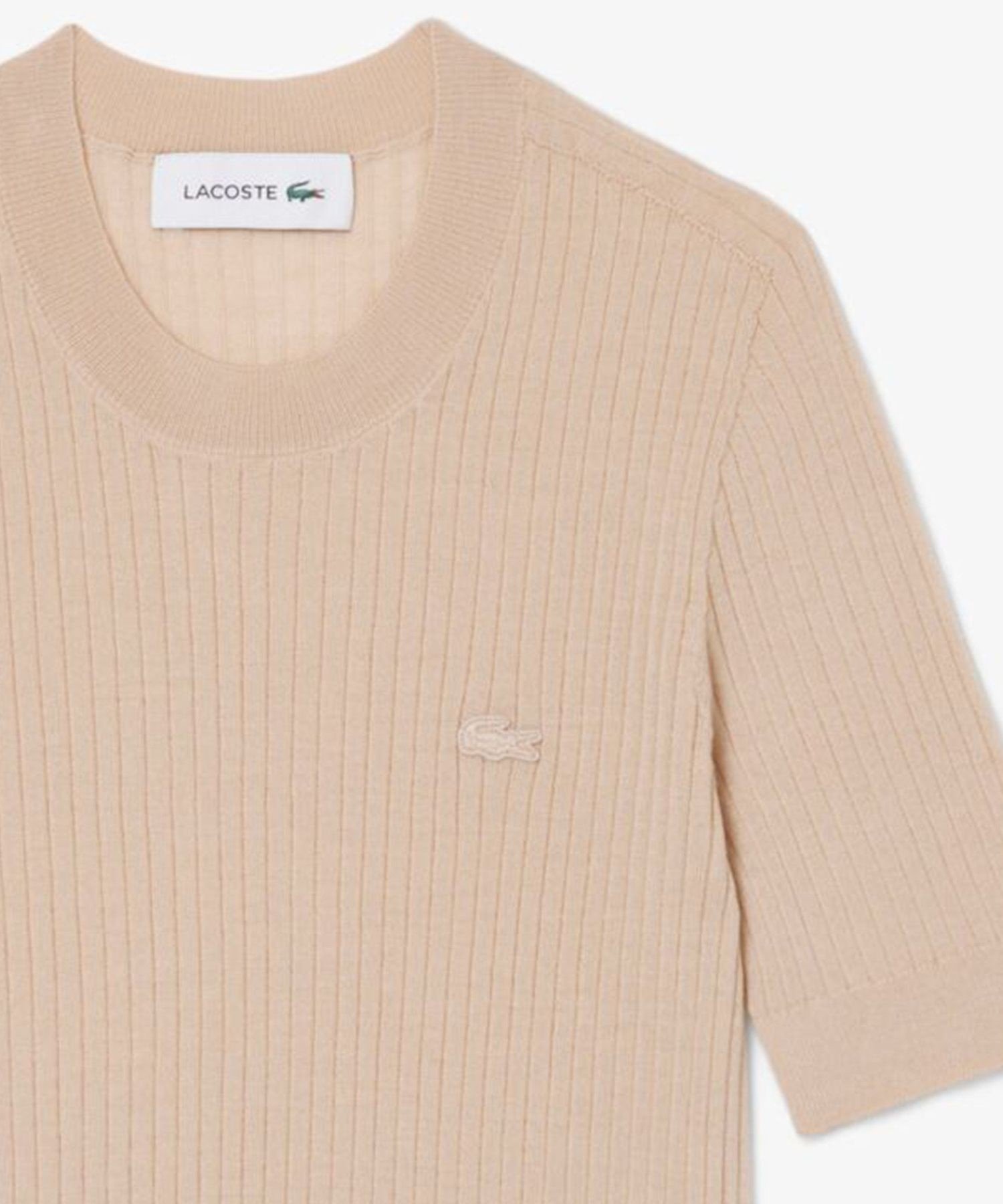 Свитер LACOSTE Beige из мериносовой шерсти с короткими рукавами — фото 4