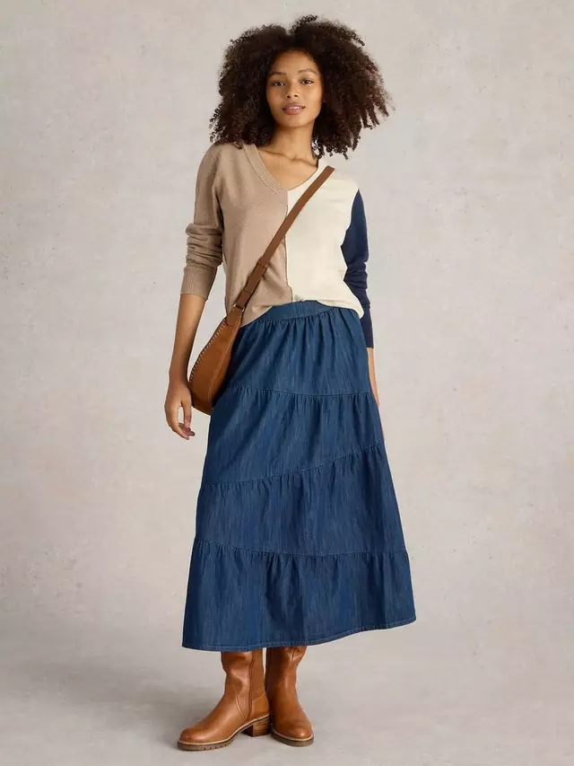 

Юбка White Stuff Jenna Organic Cotton Denim Tiered, цвет dark navy