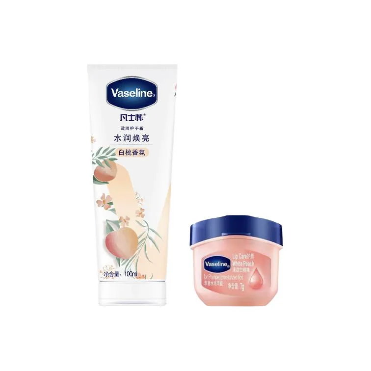 Vaseline Набор для увлажнения и ухода за кожей с успокаивающим эффектом 100 мл+7 г, Three-Piece Set: White Peach Fragrance Hand Cream 50ml+White Peach Lip Balm 7g+White Peach Lip Balm 3.5g — фото 2