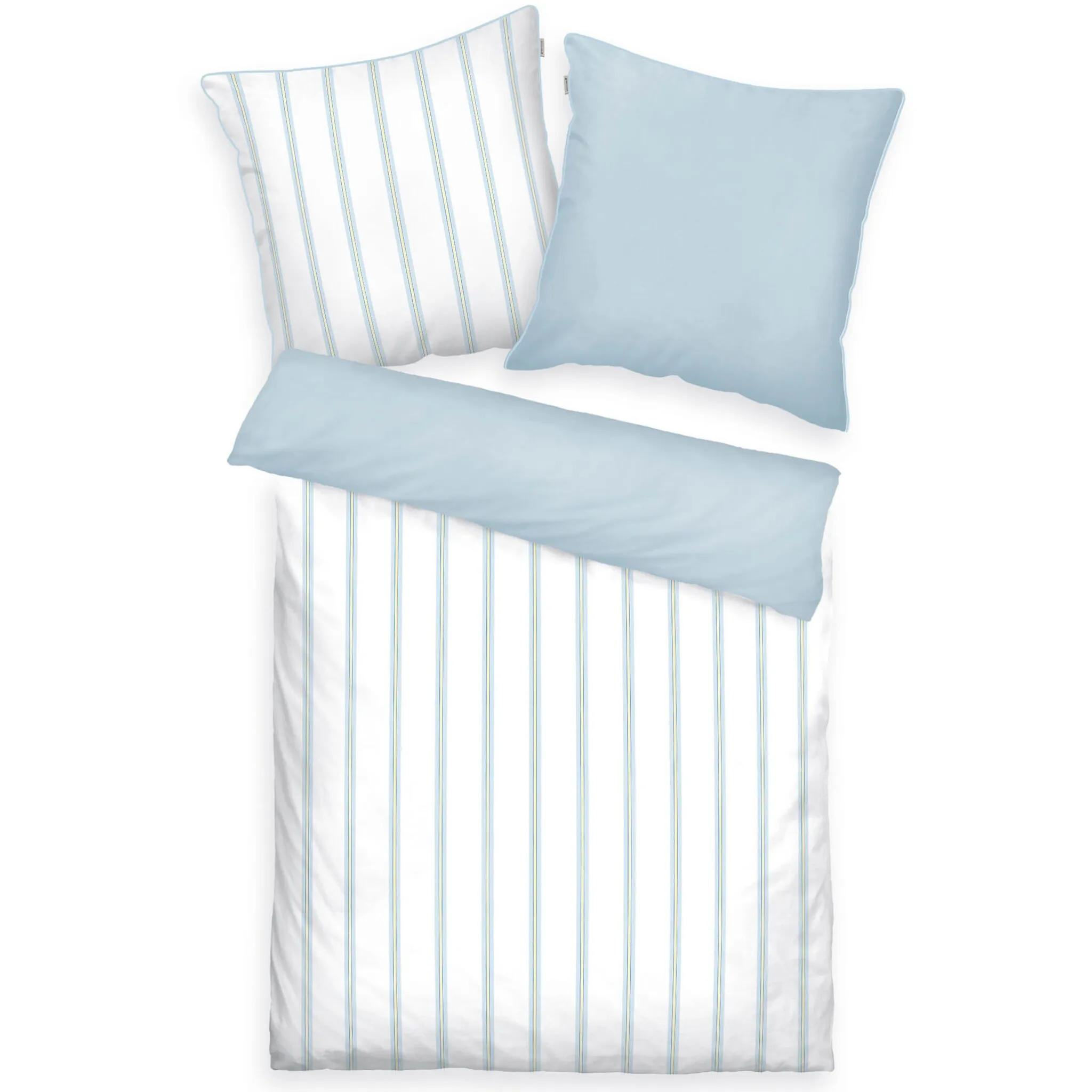 

Постельное белье TOM TAILOR HOME «CLASSIC SATIN STRIPES в размере. 135х200см или 155х220см", новая спальня, цветная окантовка на подушке, цвет Light Lemon & Sky Blue