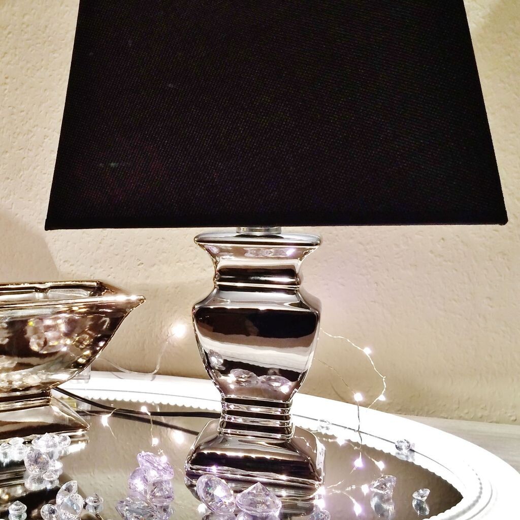 

Настольная лампа DAISY NIGHT LAMP 34 см, черная, серебристая, потертая настольная лампа, керамическая лампа DRULINE