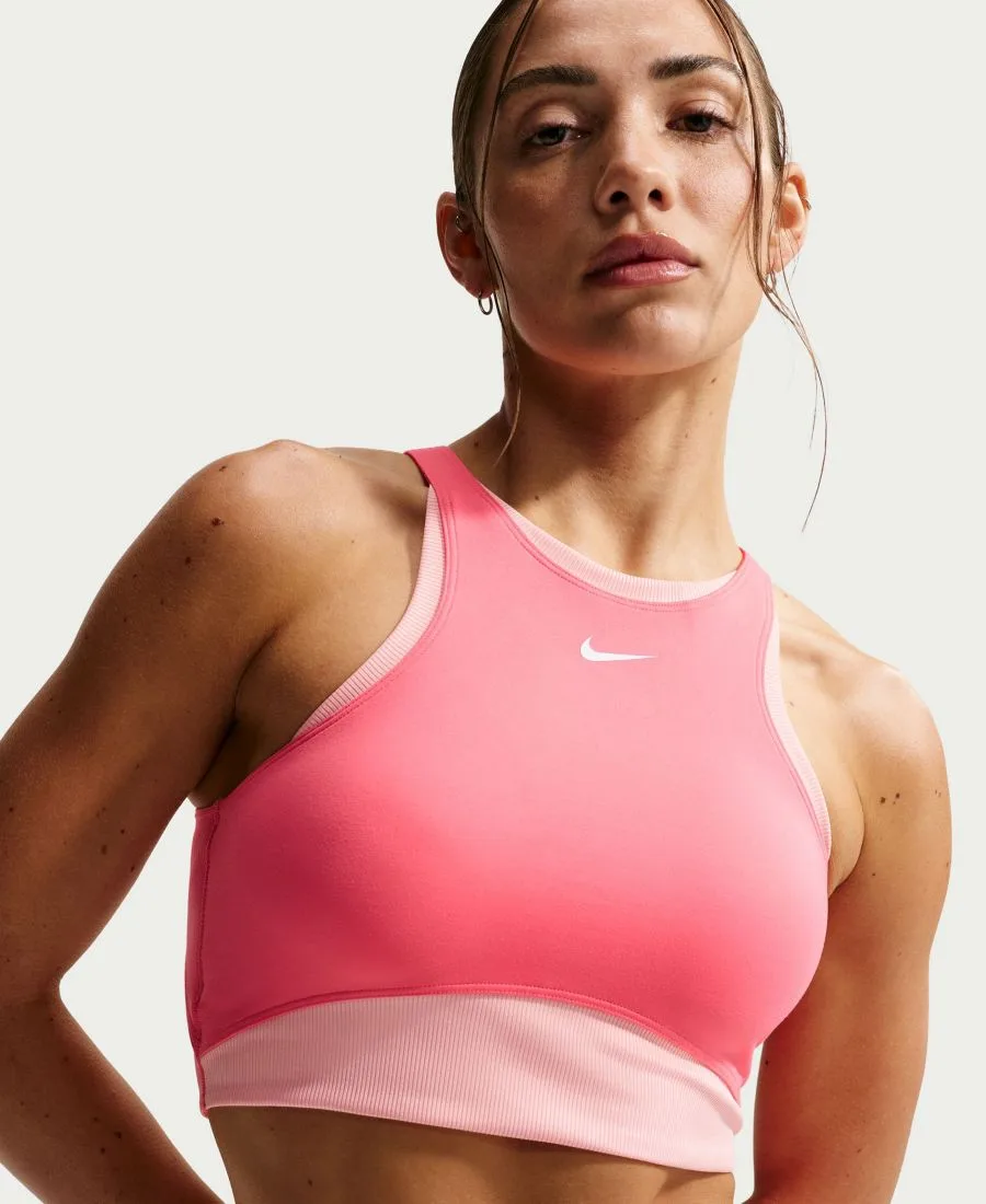Женский спортивный бюстгальтер средней поддержки с подкладкой Nike, sea coral/bleached coral/белый — фото 3
