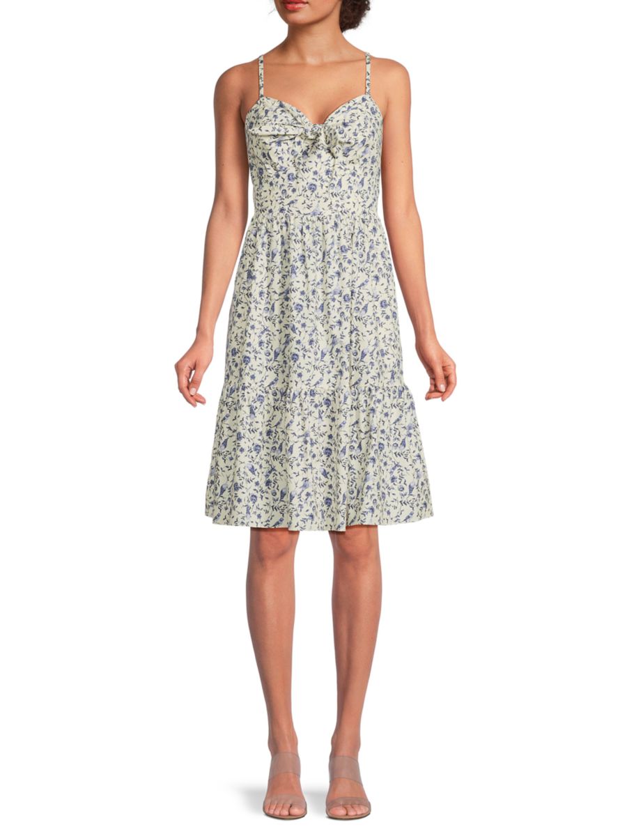 

Мини-платье с цветочным принтом и завязкой спереди Eliza J, цвет Ivory Multi