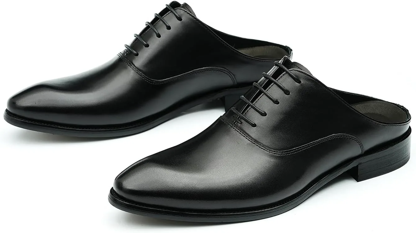 Мужские кожаные мюли Santimon Mens - формальные сандалии для торжеств, лоферы на каждый день с открытой задней частью, клогги, оксфорды, тапочки, повседневная деловая мода, летняя обувь для мужчин, черный — фото 3