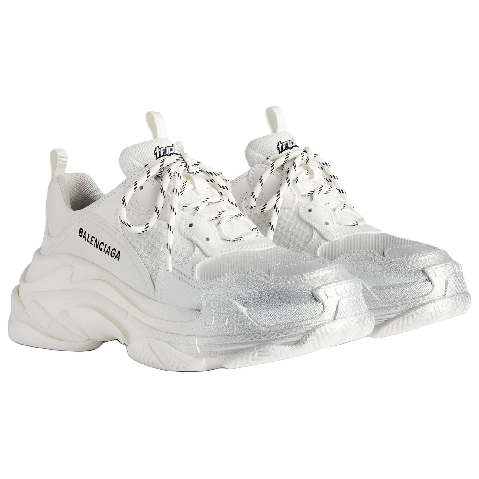 Balenciaga Triple S Low top Chunky Sneakers Women's White Silver — фото 4