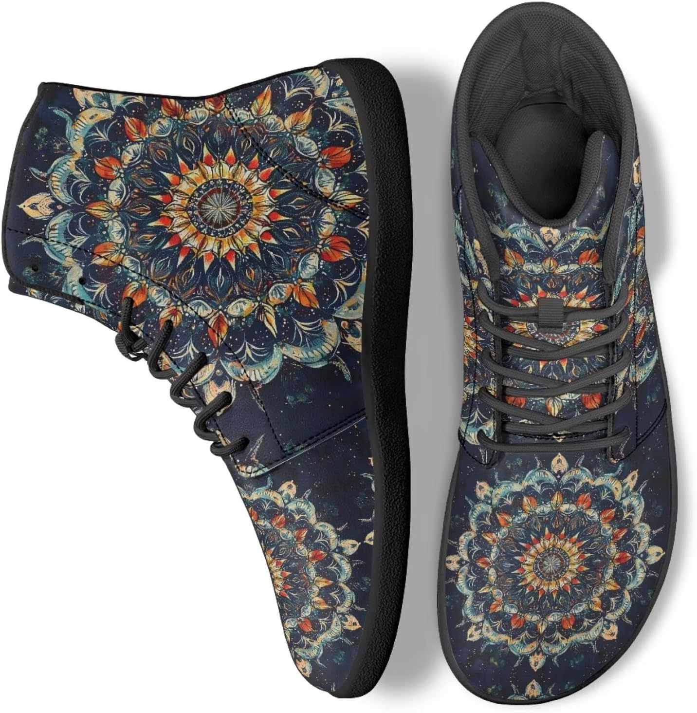 

Кроссовки Boho Mandala с цветочным узором для женщин и мужчин, с высоким верхом из PU кожи, для работы и ходьбы Ecaestolph, синий