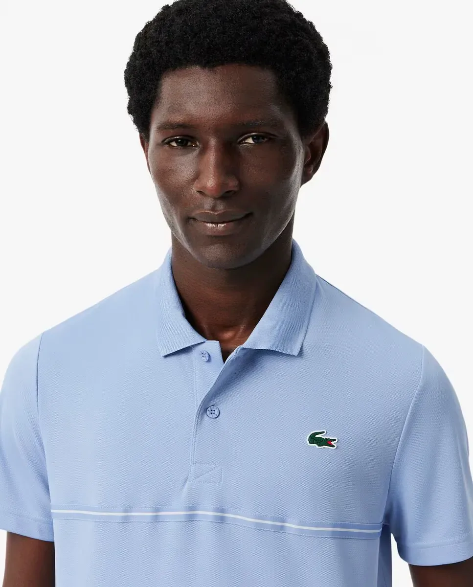 Lacoste Мужская спортивная футболка поло с принтом Ultra-Dry синего цвета с короткими рукавами — фото 3