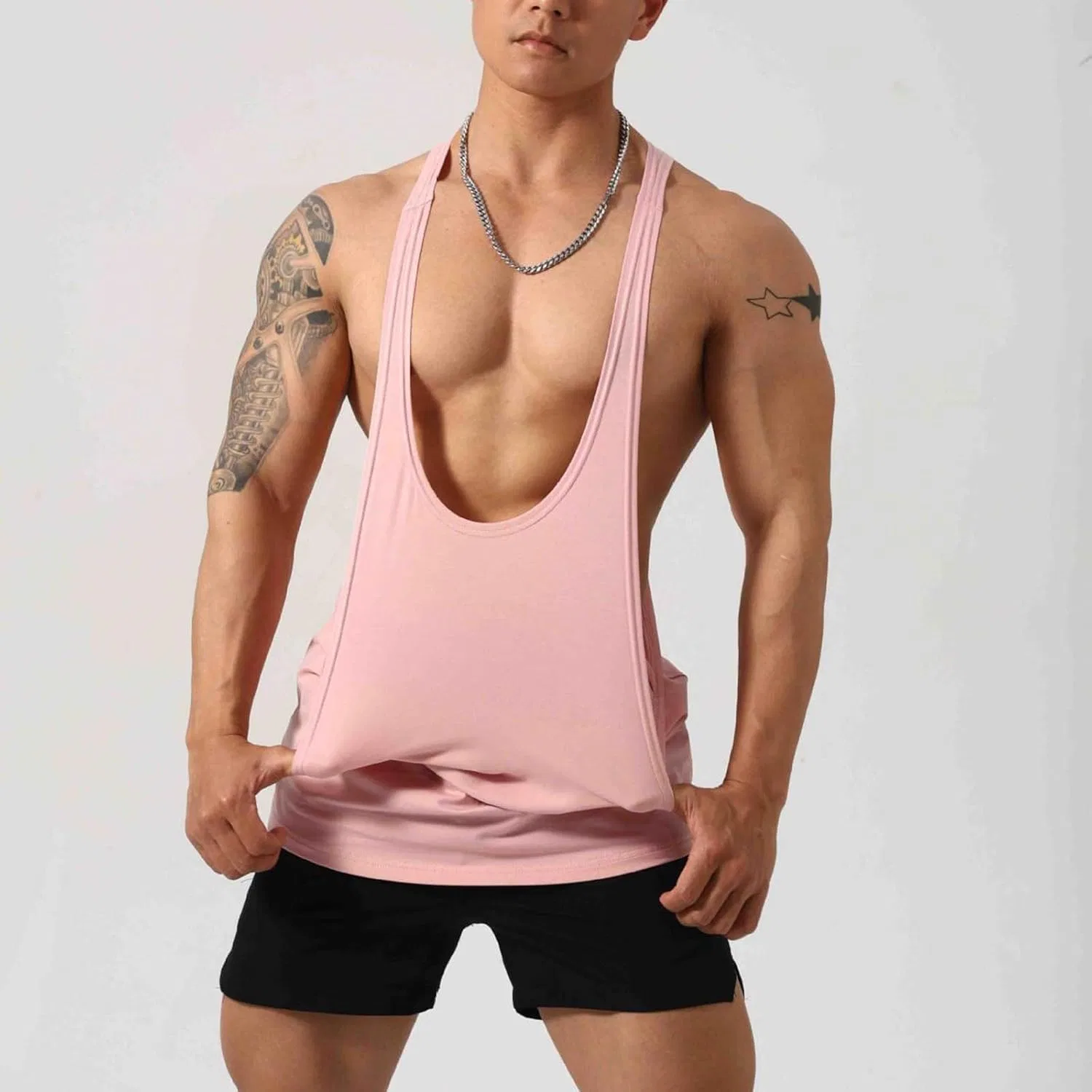 Майка-борцовка для мужчин, без рукавов, Y-образная спинка, Pink — фото 4