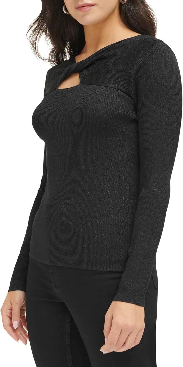 Женский свитер Calvin Klein с люрексом и перекрученным передом, Black — фото 3