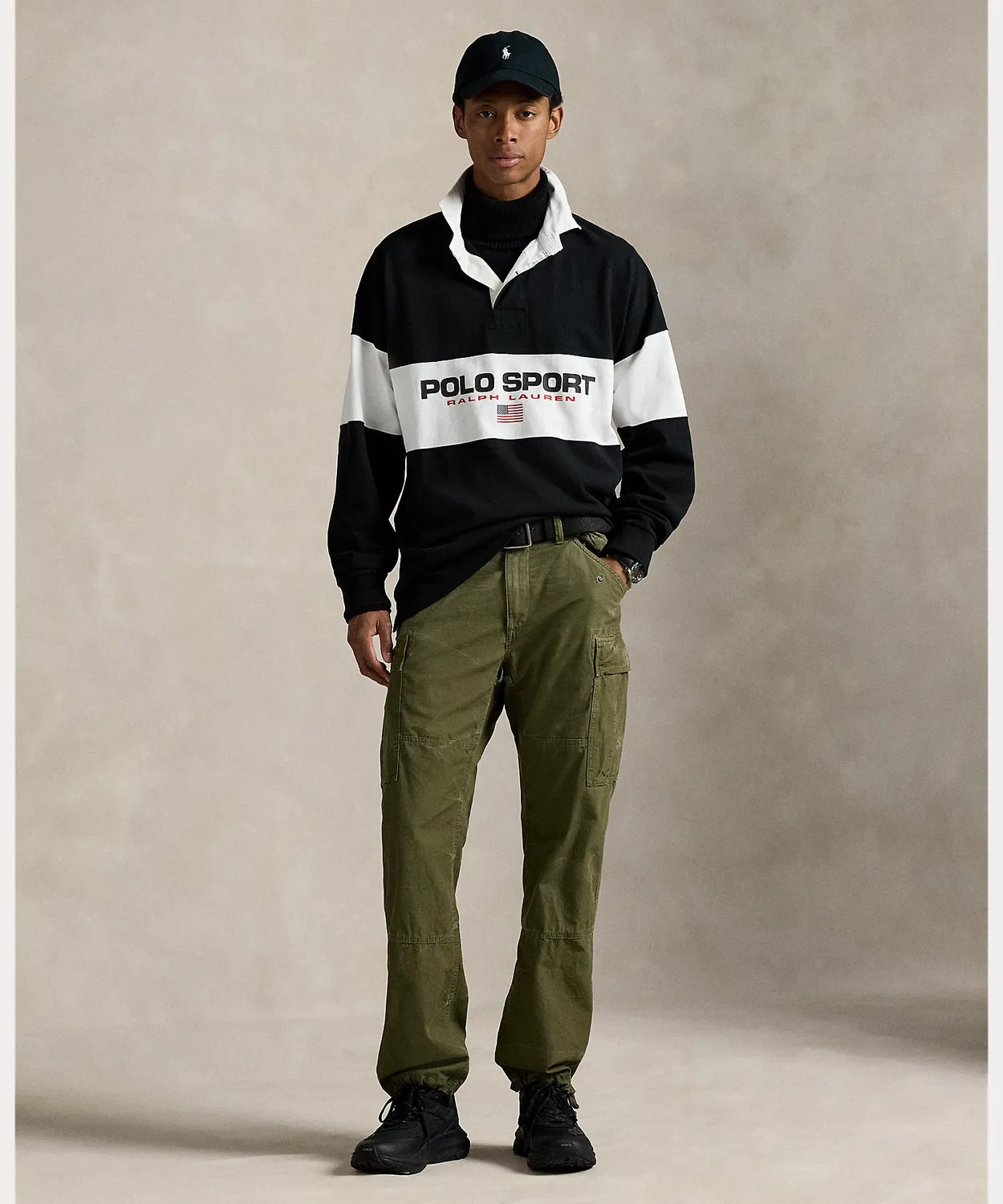 Рубашка регби Polo Sport, большой крой, Ralph Lauren, хлопок, чёрный