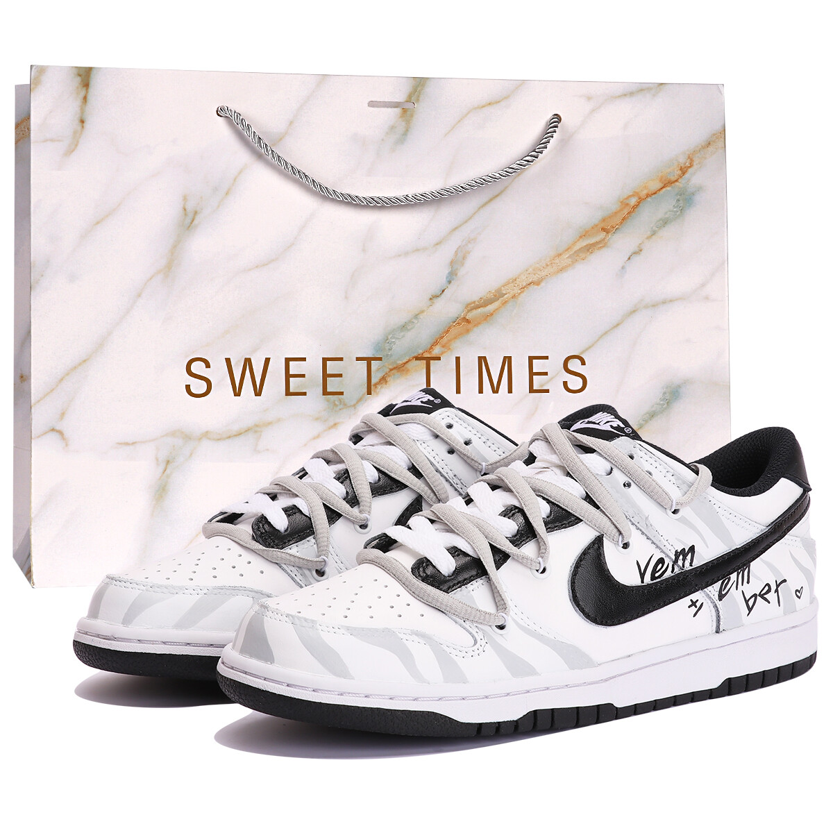 

Кроссовки Nike Dunk Skateboard Shoes Women's Low-Top Black White Gray, Черный, Кроссовки Nike Dunk Skateboard Shoes Women's Low-Top Black White Gray