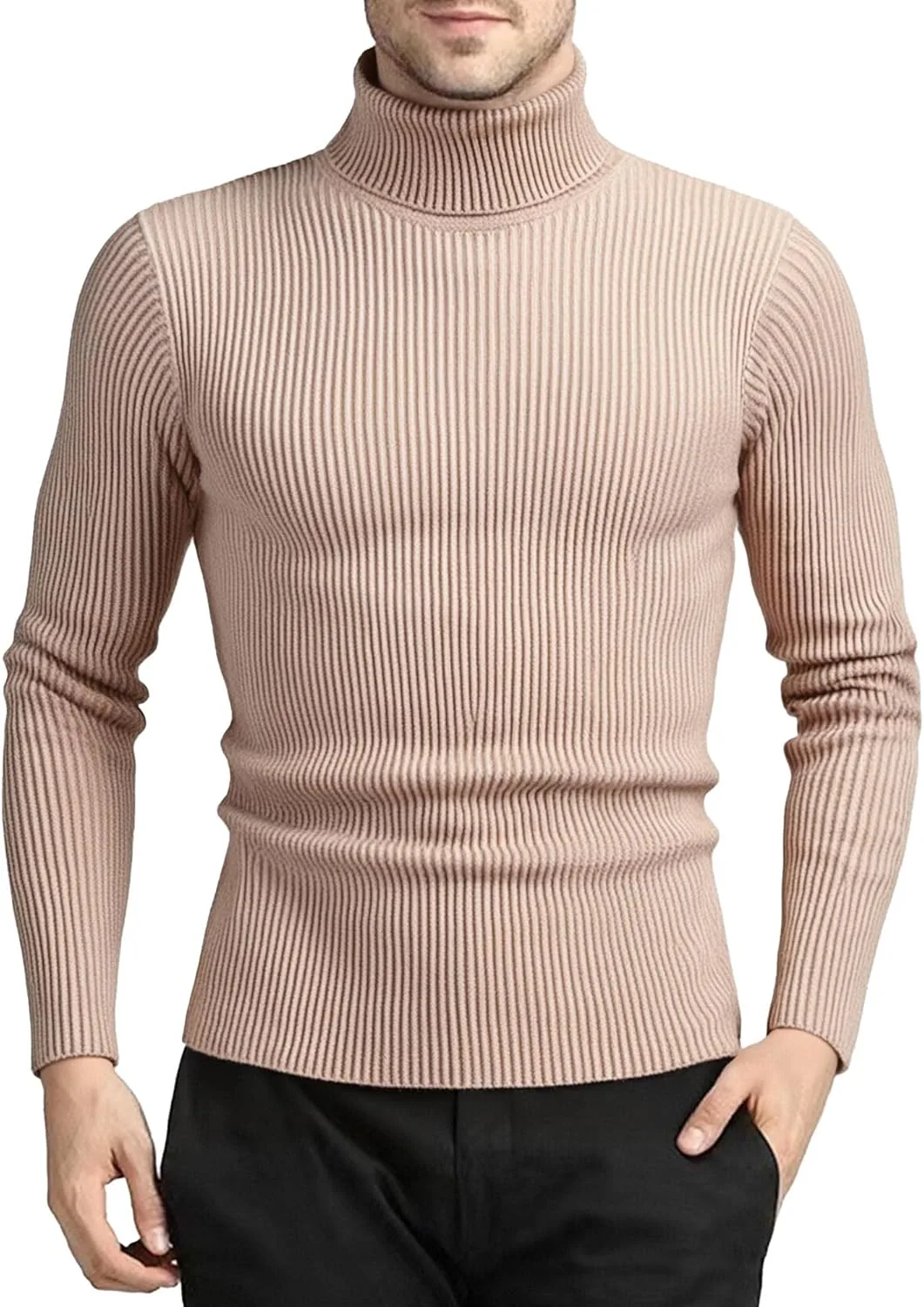 

Мужской свитер slim fit с ребристым воротником-водолазкой