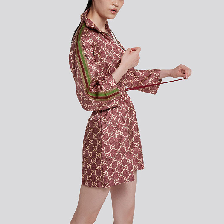 Платье женское Gucci с длинными рукавами, элегантный стиль, розовый — фото 4