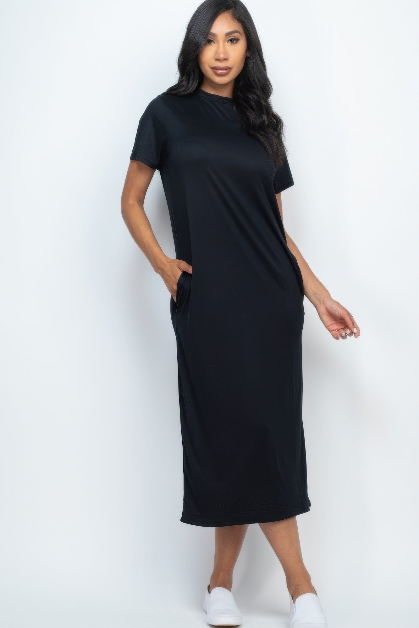 

FASHNZFAB женское платье-футболка с боковыми карманами, черный