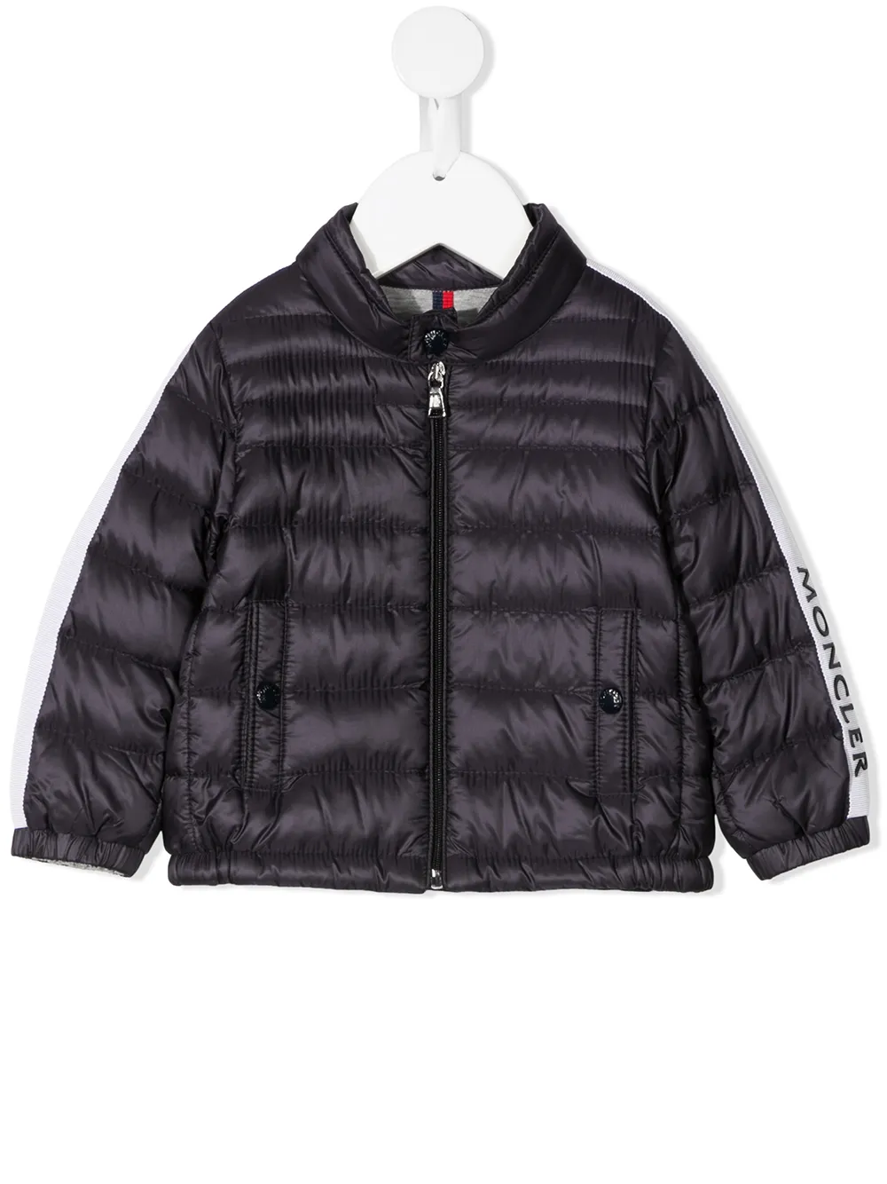 

Пуховик с логотипом на рукаве Moncler Enfant, синий