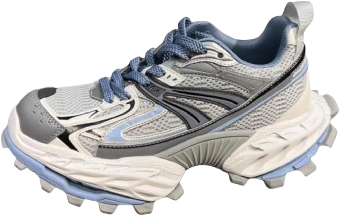 

Мужские кроссовки Kpdwfms с цветными блоками и массивной платформой: шнуровка, противоскользящие, повседневные для прогулок, вождения и ежедневного ношения, голубой