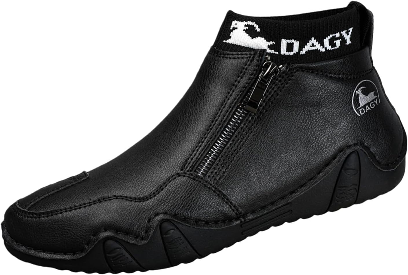 

Мужские кожаные ботинки-чукка на щиколотку, слипоны, повседневные лоферы, высокие с закругленным носком, боковая молния, кожаная обувь, нескользящие, для походов, вождения и прогулок Generic, черный