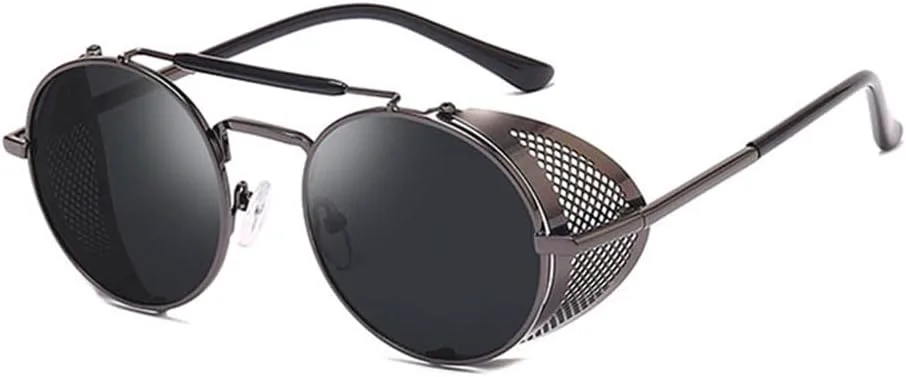 

Солнцезащитные очки в стиле стимпанк, ретро, ​​круглые, металлические, для мужчин и женщин, металлические, с защитой от УФ-излучения UV400 KTUCN, Gun Grey