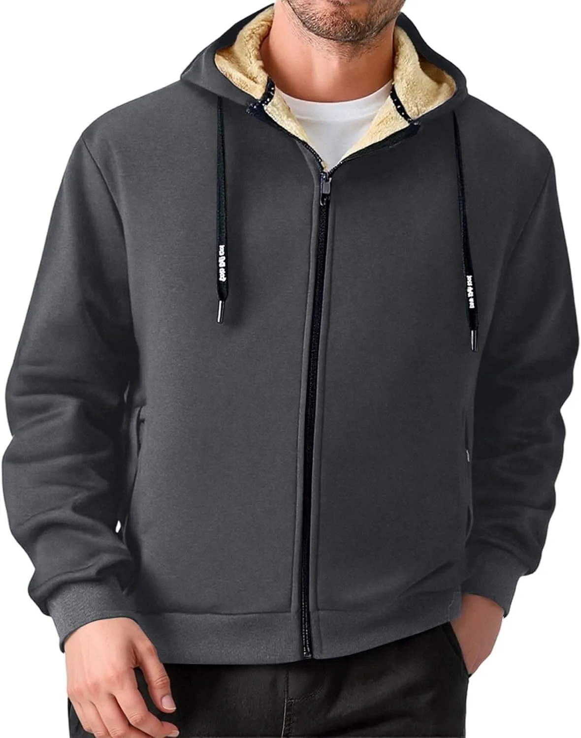 

Мужская худи с шерипой на молнии, утепленная флисом