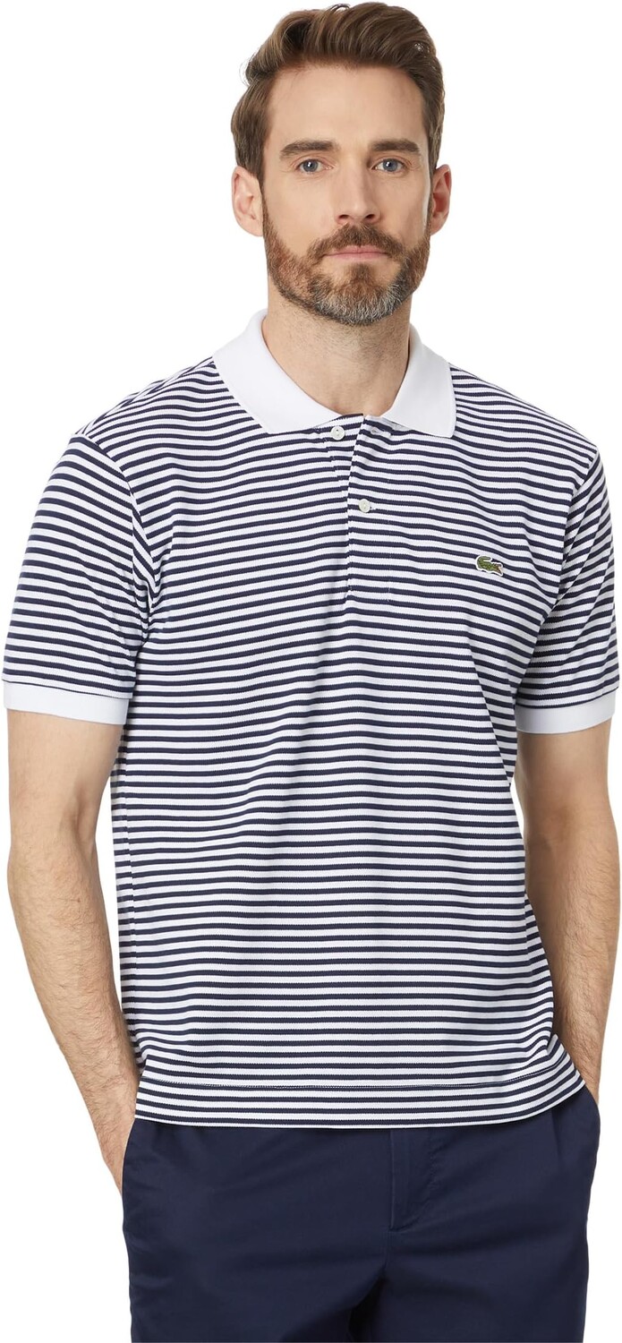 

Поло Lacoste Short Sleeve Classic Fit Stripped Polo Shirt, цвет Narcissus/Blizzard-Cement