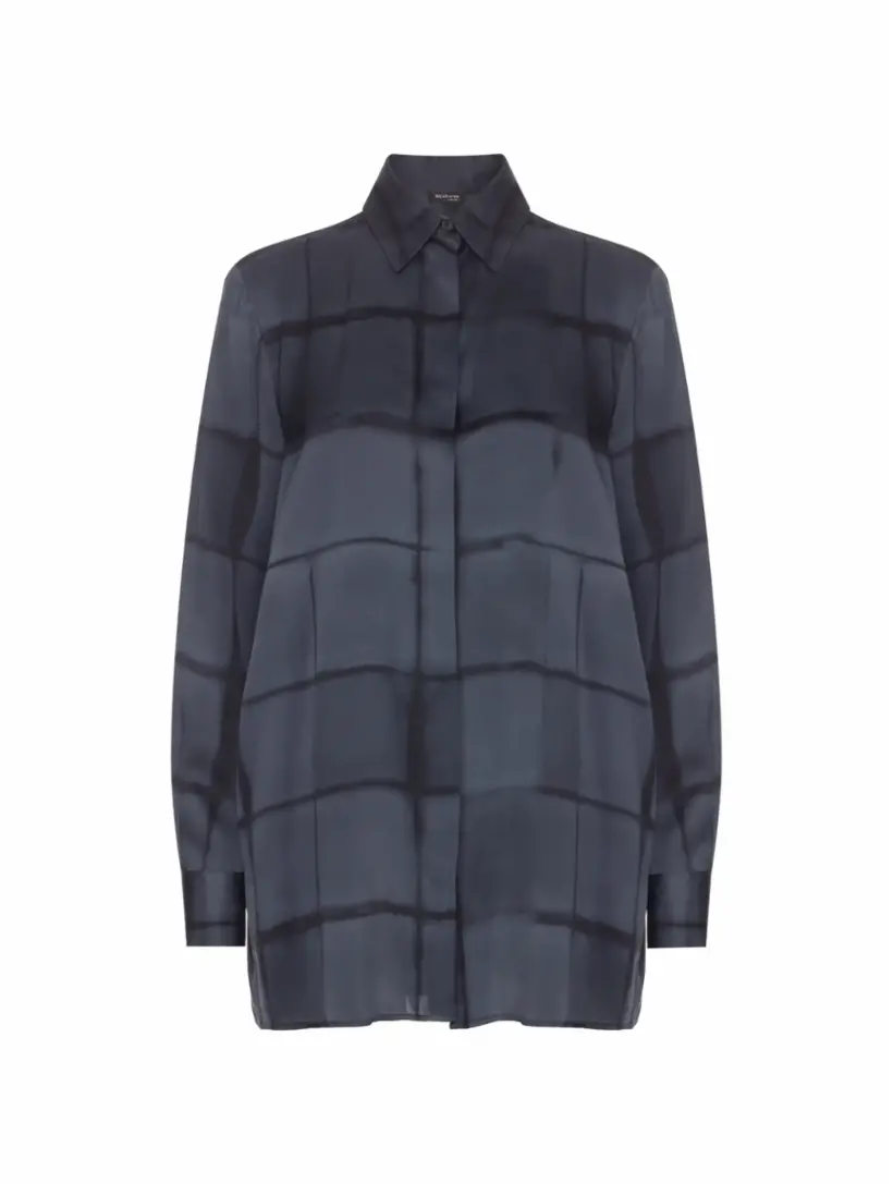 

Шелковая рубашка в клетку Kiton, тёмно-синий