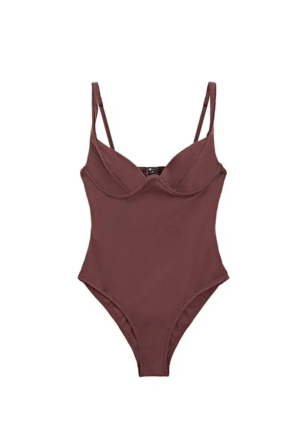 Купальник с косточками и широкими бретелями Massimo Dutti, коричневый — фото 4